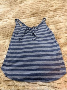 Y2K Abercrombie & Fitch Navy and Light Blue Striped Lace-Up Camisole